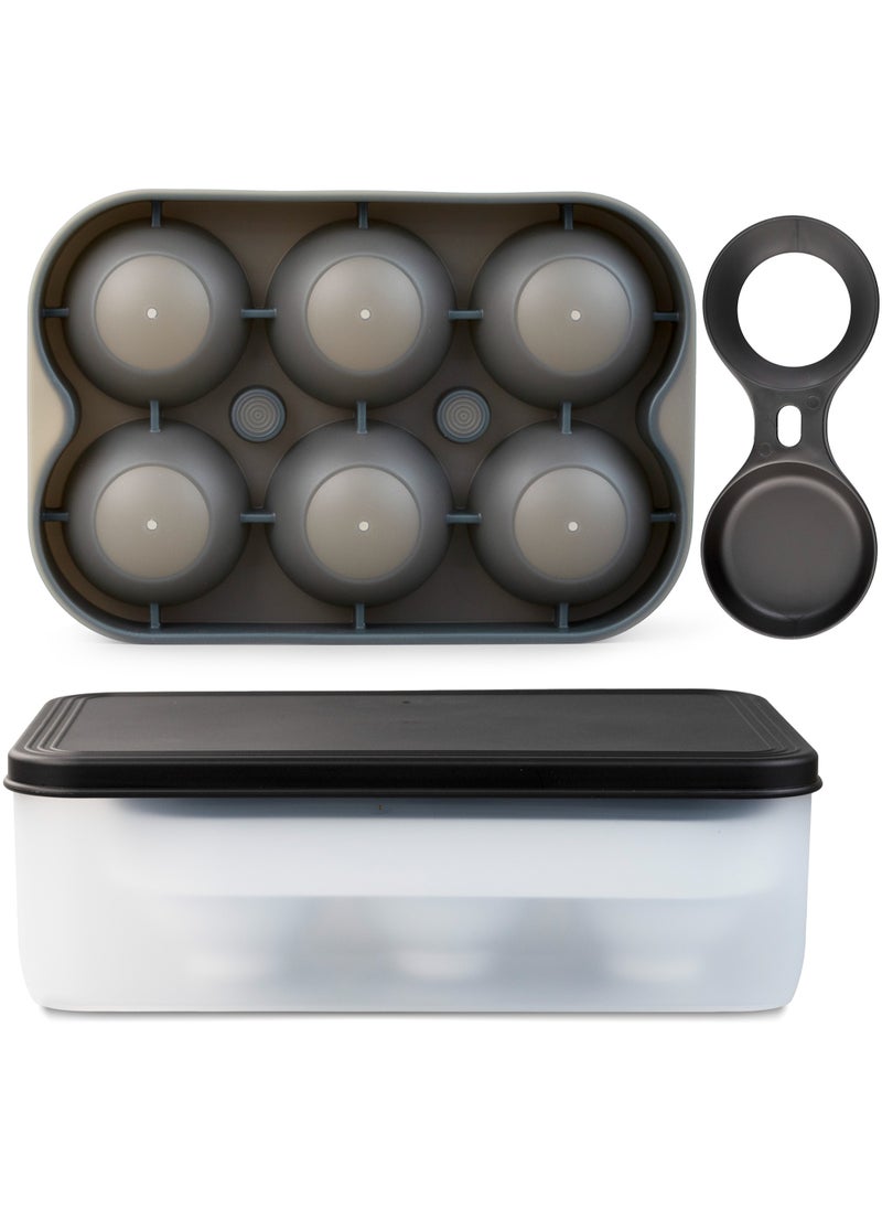 Ice Ball Maker, Silicone Ice Cube Tray 6 cm Large Size Ice Ball Mold Sphere Ice Cube Maker BPA Free with Storage Container
