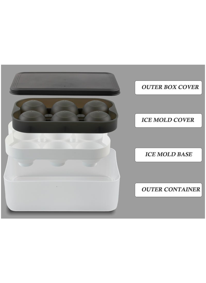 Ice Ball Maker, Silicone Ice Cube Tray 6 cm Large Size Ice Ball Mold Sphere Ice Cube Maker BPA Free with Storage Container