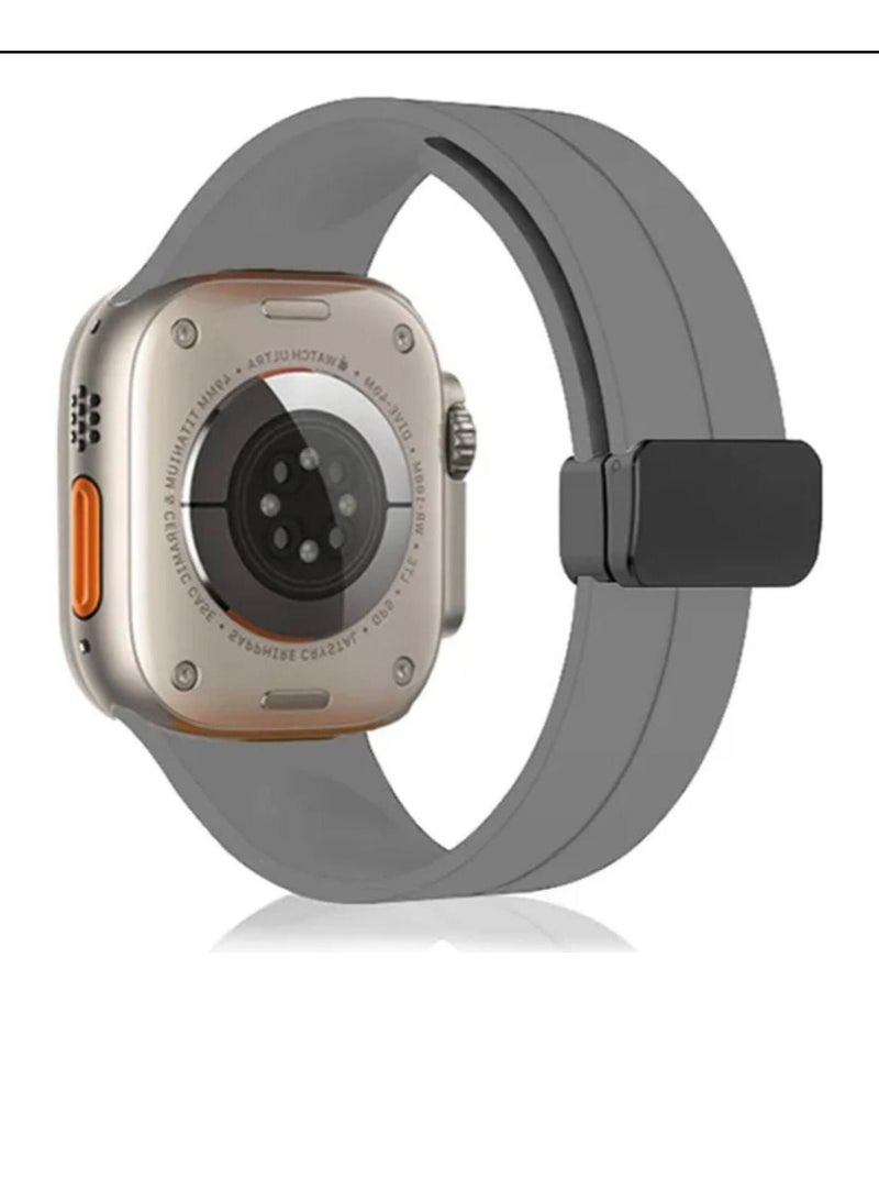 Apple Watch bracelet with magnetic closure  modern shape  size 44  gray color - Image 1