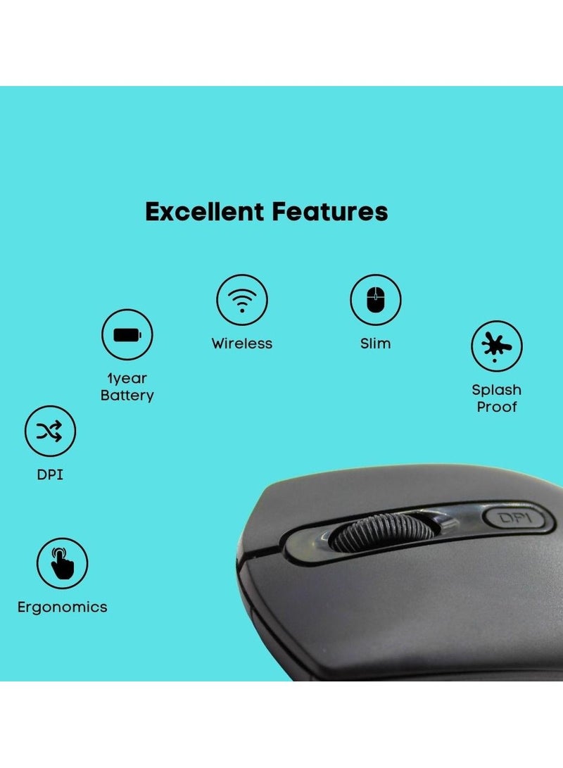 Goldfinch wireless mouse for laptop and desktop with dpi and compatible with windows and mac with 10meters wireless range Black - Image 3