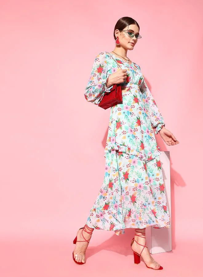 STREET 9 STREET 9 Floral Print Maxi Dress with Cut-Out Waist