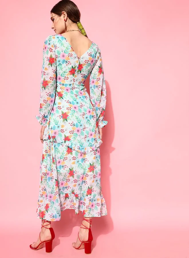 STREET 9 STREET 9 Floral Print Maxi Dress with Cut-Out Waist