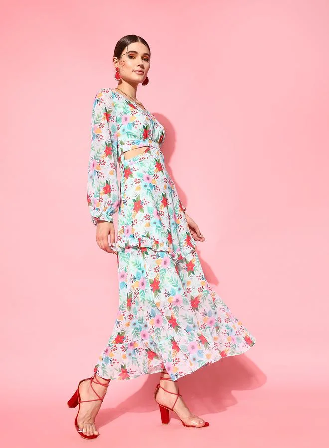 STREET 9 STREET 9 Floral Print Maxi Dress with Cut-Out Waist