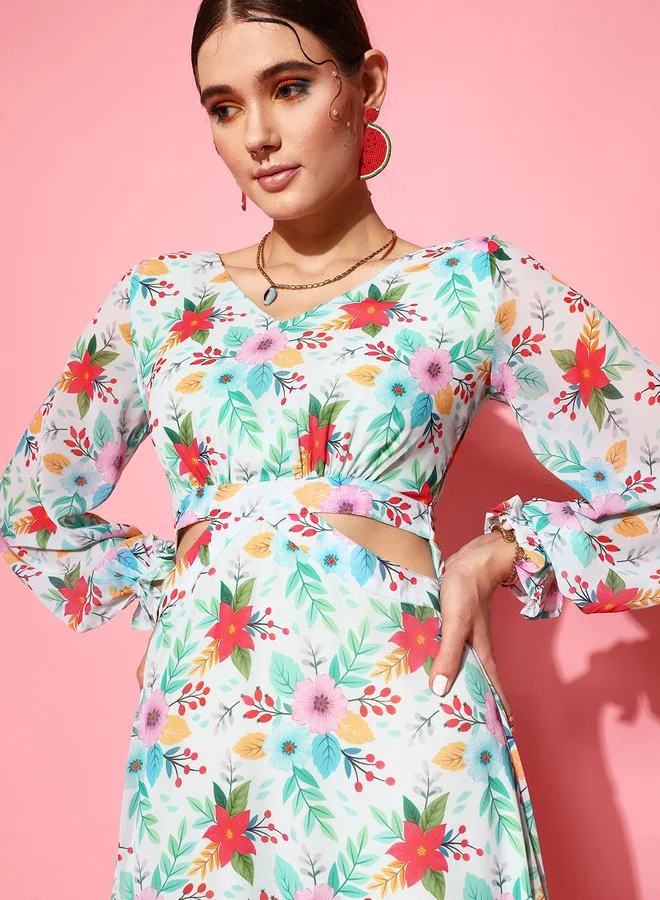 STREET 9 STREET 9 Floral Print Maxi Dress with Cut-Out Waist