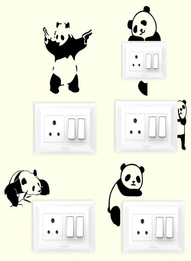 RNG PVC Vinyl Cute Panda Switch Board Sticker, Switch Stickers, Wall Stickers, Light Switch Sticker,Black,Botanical,43 X 20 Centimeter,Set of 6 - Image 3