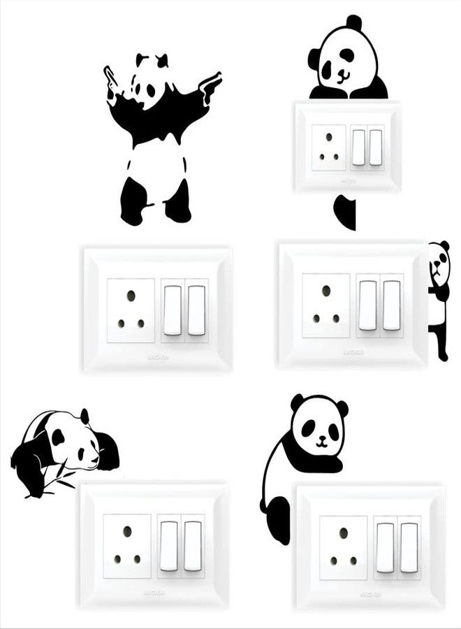 RNG PVC Vinyl Cute Panda Switch Board Sticker, Switch Stickers, Wall Stickers, Light Switch Sticker,Black,Botanical,43 X 20 Centimeter,Set of 6 - Image 1