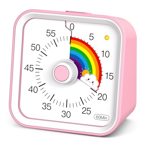InfPokid Visual Timer for Kids with Pause Function, Cute Silent Timer with Rainbow for Classroom, Teaching, Task, Kitchen, 60 Minute Countdown Time Management for ADHD (Rainbow Pink) - Image 1