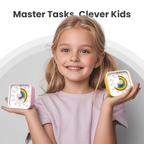 InfPokid Visual Timer for Kids with Pause Function, Cute Silent Timer with Rainbow for Classroom, Teaching, Task, Kitchen, 60 Minute Countdown Time Management for ADHD (Rainbow Pink) - Image 2