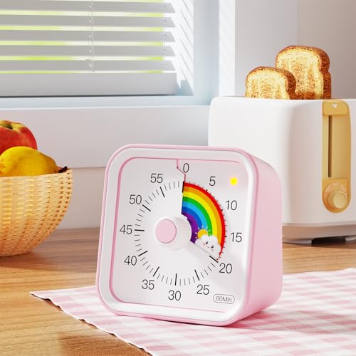 InfPokid Visual Timer for Kids with Pause Function, Cute Silent Timer with Rainbow for Classroom, Teaching, Task, Kitchen, 60 Minute Countdown Time Management for ADHD (Rainbow Pink) - Image 4