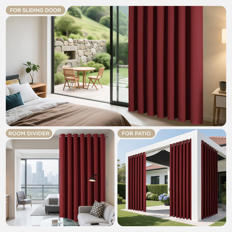 Joydeco Blackout Patio Sliding Door Curtains 84 Inches Long, Grommet Privacy Room Divider Curtains, Extra Wide Thermal Blackout Drapes for Bedroom Living Room (Burgundy Red, 100Wx84L, 1 Panel) - Image 4