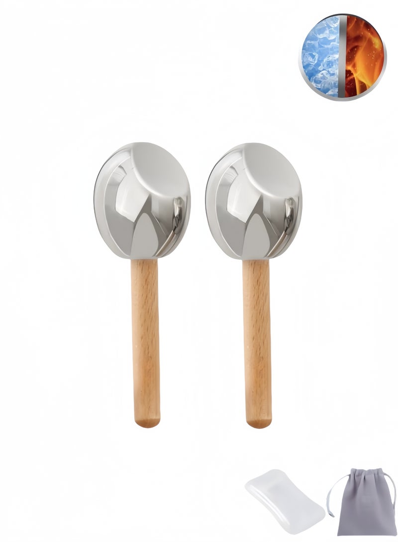 بكرة تدليك الوجه ثنائية الاستخدام للعلاج بالثلج والحرارة، كرات دوارة للثلج للوجه والعينين، كرات تدليك الوجه المطورة، كرات تجميد من الفولاذ المقاوم للصدأ غير قابلة للكسر مع حقيبة حمل وفرشاة (فضي) - Image 4