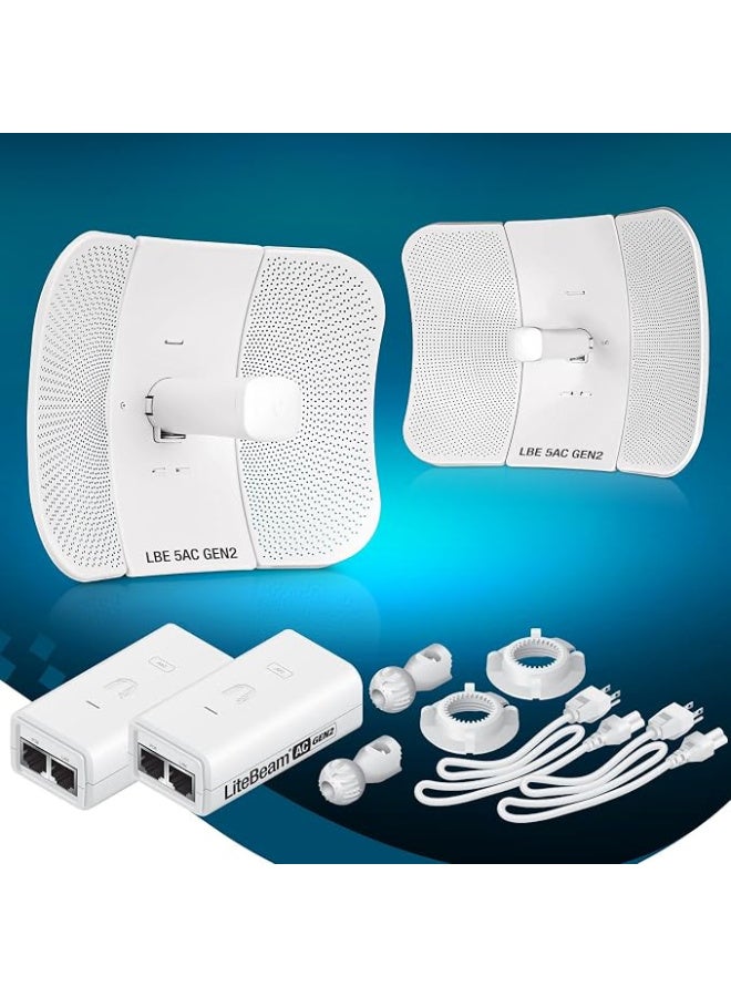 Ubiquiti Networks Wireless Bridge LBE-5AC-GEN2 PRE-CONFIGURED Bundle of 2 Ubiquiti LiteBeam 5AC GEN2, 2 Units Kit 100% Configured as Outdoor Point-to-Point Wi-Fi Bridge, Access Point, 450+ Mbps Speed, 15+ km Range,. - Image 1