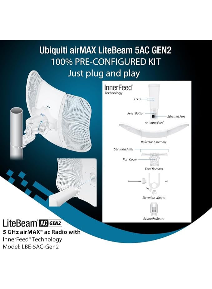 Ubiquiti Networks Wireless Bridge LBE-5AC-GEN2 PRE-CONFIGURED Bundle of 2 Ubiquiti LiteBeam 5AC GEN2, 2 Units Kit 100% Configured as Outdoor Point-to-Point Wi-Fi Bridge, Access Point, 450+ Mbps Speed, 15+ km Range,. - Image 4