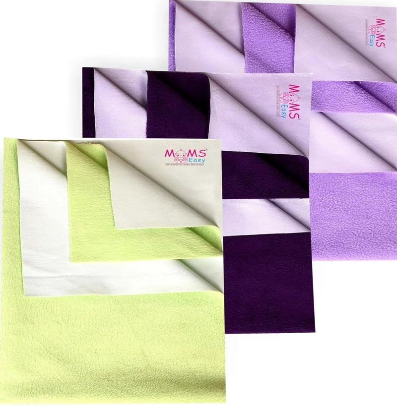 MOMSEASY® New Born Baby Bed Sheet Protector, Baby Urine Protector Sheet, Baby Dry Sheet Combo and Baby Born All Products Combo (Green, Plum, Lilic) (Small, 70x50 cm) - Image 1