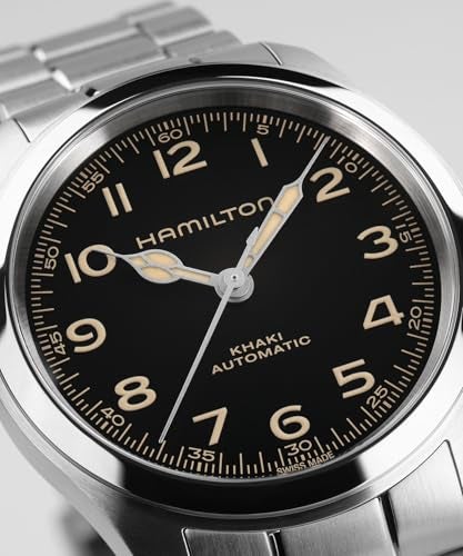 Hamilton Khaki Field Murph Automatic Men's Watch, 38mm Stainless Steel Case, Swiss Made, Black Dial Analog Wrist Watch, 100m Waterproof, Sapphire Crystal, 3-Hand Movement, Stainless Steel Strap - Image 4