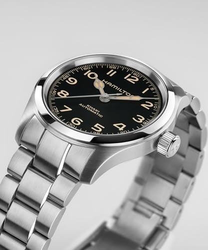 Hamilton Khaki Field Murph Automatic Men's Watch, 38mm Stainless Steel Case, Swiss Made, Black Dial Analog Wrist Watch, 100m Waterproof, Sapphire Crystal, 3-Hand Movement, Stainless Steel Strap - Image 2