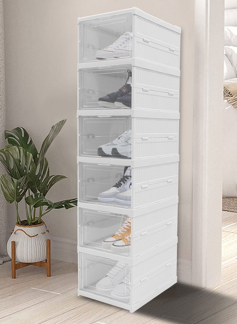 راكسوم حزمة من 4 منظم لتخزين الأحذية، رف أحذية قابل للطي بدون تركيب، علبة أحذية قابلة للتكديس، رف خزانة محمول - Image 3