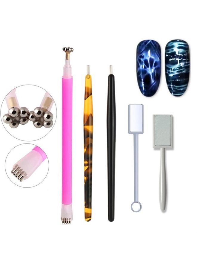 WOKOTO 5Pcs Nail Magnet Tool Set With Double Head Flower Design Nail Magnet Pens And Strong Magnet Stick For Cat Eye Gel Polish Nail Art (MJB076) - Image 1