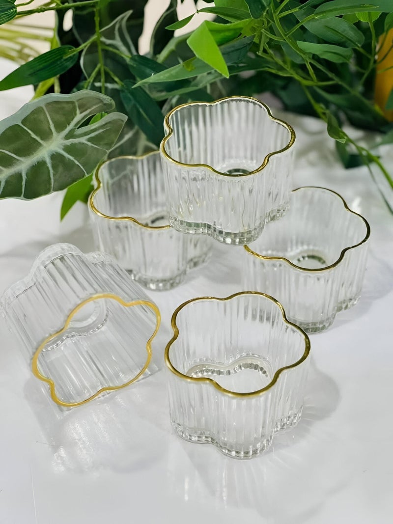 Gold-Trimmed Glass Serving Bowls - Set of 6 Crystal Clear Bowls Ideal for Desserts, Soups, and Rice Pudding, Elegant and Durable - Image 1
