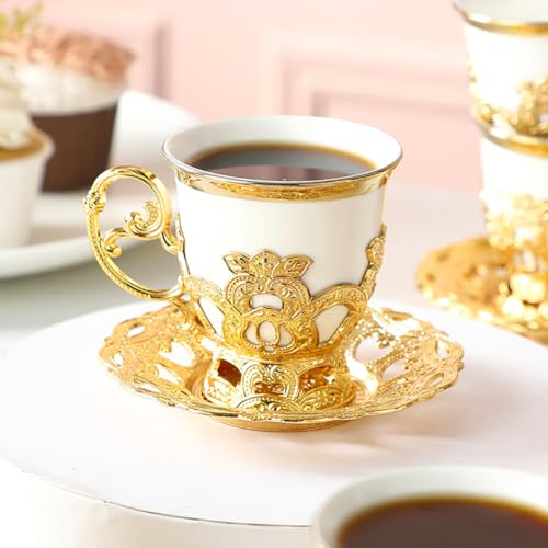 Noviko Turkish Tea Cups Ceramic Espresso Cups Set of 6, Turkish Tea Set Turkish Coffee Cup Set (3oz, White) - Image 3