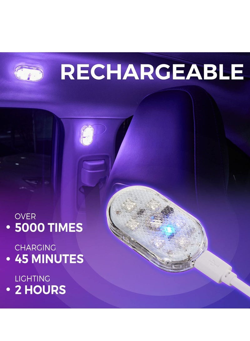 2 Pcs Car Led Interior Lights 7 Colors Ambient Lighting Car Interior Lights Car Led Lights Interior Wireless Led Lights for Car Interior Car Lights Inside Car USB Rechargeable Interior Lights