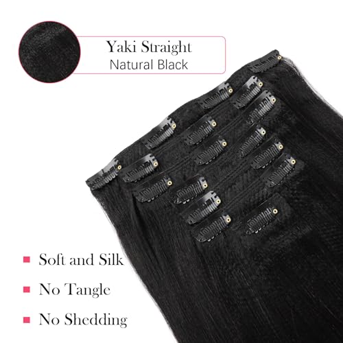 Sassina Clip in Human Hair Extensions Yaki Straight Style Natural Color Remy Unprocessed Soft Clip on Extensions Invisible Double Weft Human Hair Extensions 7 Pieces/Set 16 Inch 120 Grams - Image 3