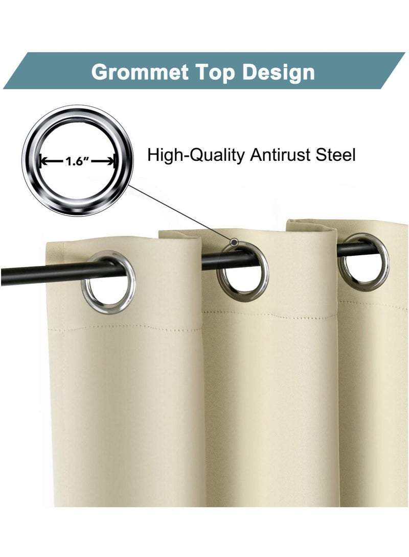 MarlaMall ستارة تعتيم لغرفة النوم، 1 قطعة ستارة عازلة حرارية ذات حلقات للنافذة، ستارة عيون لغرفة المعيشة، W132cm x L213cm (بيج) - Image 4