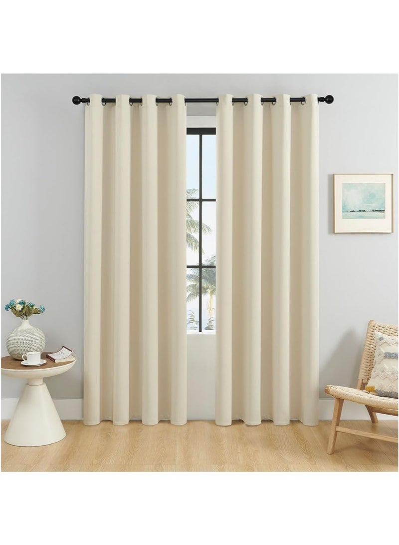 MarlaMall ستارة تعتيم لغرفة النوم، 1 قطعة ستارة عازلة حرارية ذات حلقات للنافذة، ستارة عيون لغرفة المعيشة، W132cm x L213cm (بيج) - Image 1