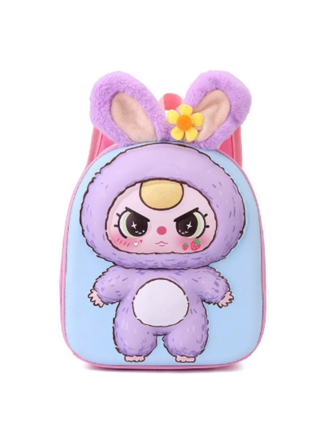 New style cute children's backpack with adorable plush toy. Large-ear cartoon backpack for kindergarten (purple) - Image 1