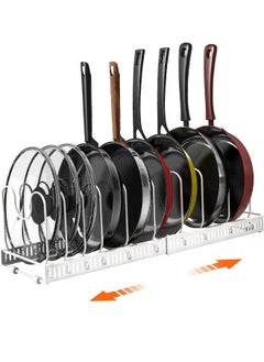 Golden Pot Rack Organizer,Expandable Pan Rack 10 Tier Pot and Pan Organizer Rack for Cabinet,Adjustable Compartments Pot Lid Holders Kitchen Storage Organizer for Heavy Pots Pans and Cookware  - Image 1