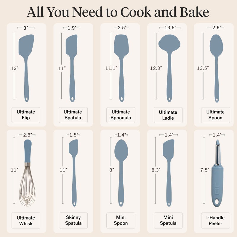 GIR: Get It Right 10-Piece Spatula Set & Silicone Utensils for Kitchen - Slate - Heat Resistant to 425Â°F - Dishwasher Friendly - Includes Ladle, Whisk, Potato Peeler & Kitchen Spoons - Image 4