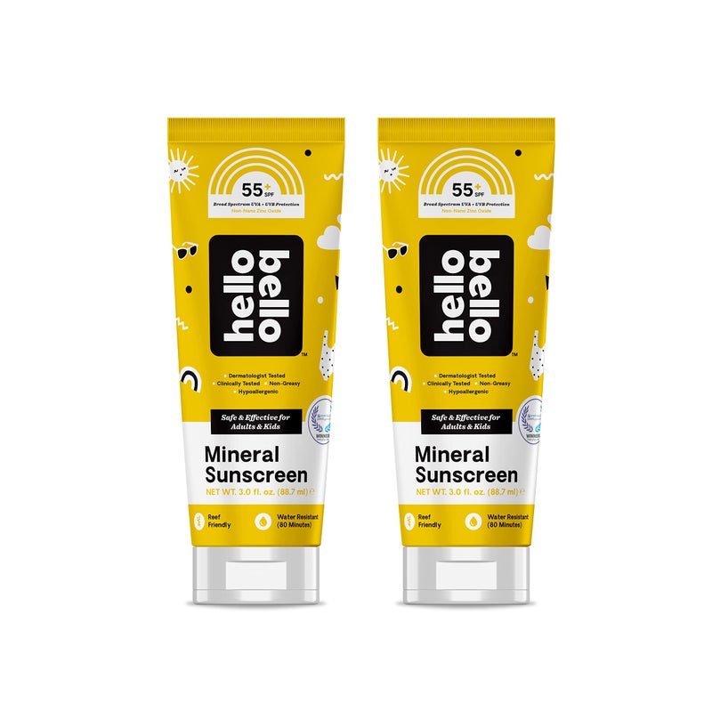 Hello Bello Mineral SPF 55 Sunscreen Lotion I Broad Spectrum UVA/UVB Protection, Water Resistant and Reef Friendly Sun Protection for Babies and Kids I 6 Fl Oz (2 Packs of 3oz) - Image 1