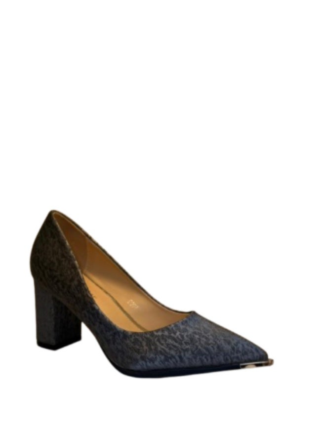 Shoe star حذاء نسائي رمادي بكعب عريض ومنخفض ومقدمة مدببة - Image 1