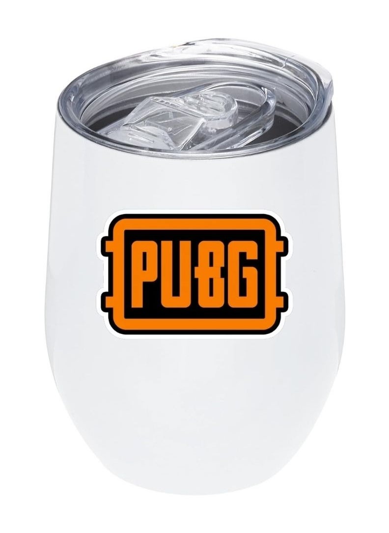 LOUD UNIVERSE White Tumbler 12Oz With Lid, Pubg Logo Design, Perfect Cute Gift For Hot And Cold Drinks 