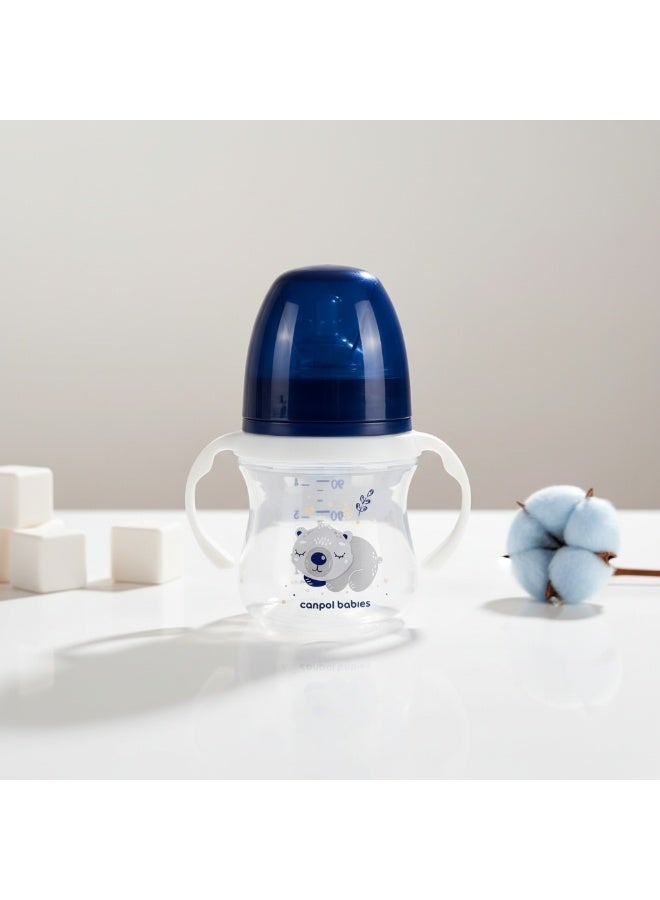 Canpol Babies Silicone Feeding Bottle with Handles | Blue Bear Design | 120 ml | 0m+ | BPA Free | Soft Silicone Teat | Easy Grip for Newborns - Image 2