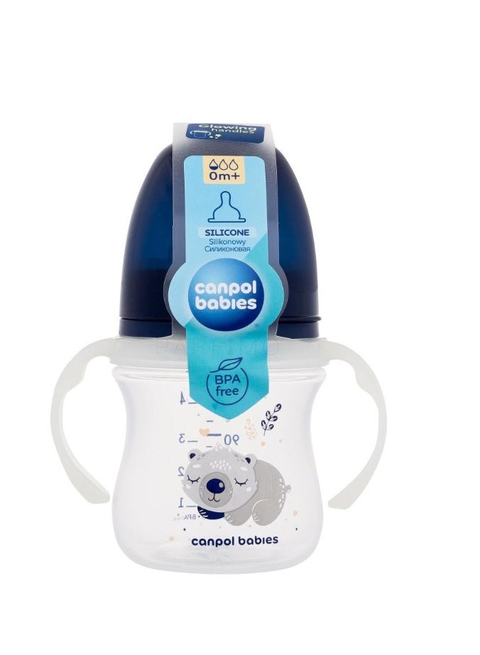 Canpol Babies Silicone Feeding Bottle with Handles | Blue Bear Design | 120 ml | 0m+ | BPA Free | Soft Silicone Teat | Easy Grip for Newborns - Image 4