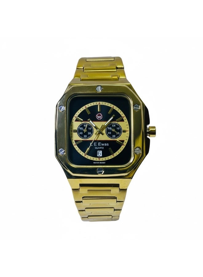 Leewas Apex Chrono  Analog Quartz Watch for Men Gold Stainless Steel Strap Black Dial Water Resistant - Image 2