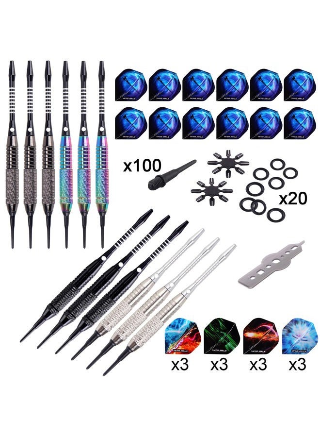 win.max Darts Plastic Tip - Soft Tip Darts Set - 12 Pcs 18 Gram with 100 Extra Dart Tips 12 Flights Flight Protectors and Wrench for Electronic Dart Board - Image 2