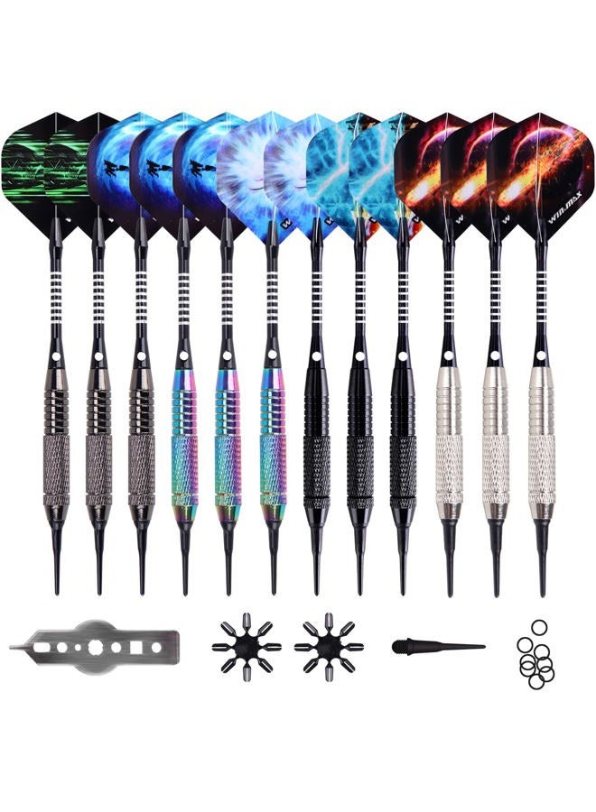 win.max Darts Plastic Tip - Soft Tip Darts Set - 12 Pcs 18 Gram with 100 Extra Dart Tips 12 Flights Flight Protectors and Wrench for Electronic Dart Board - Image 1
