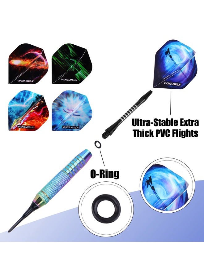 win.max Darts Plastic Tip - Soft Tip Darts Set - 12 Pcs 18 Gram with 100 Extra Dart Tips 12 Flights Flight Protectors and Wrench for Electronic Dart Board - Image 3