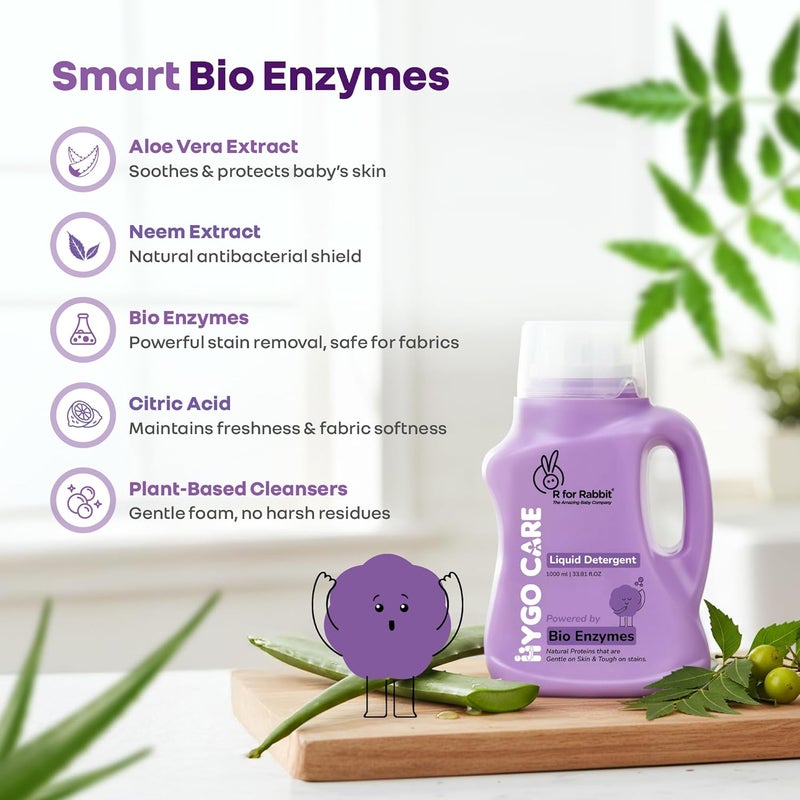 R for Rabbit Hygocare 1000ml Baby Laundry Liquid Detergent Powered by Bio Enzymes - Image 3