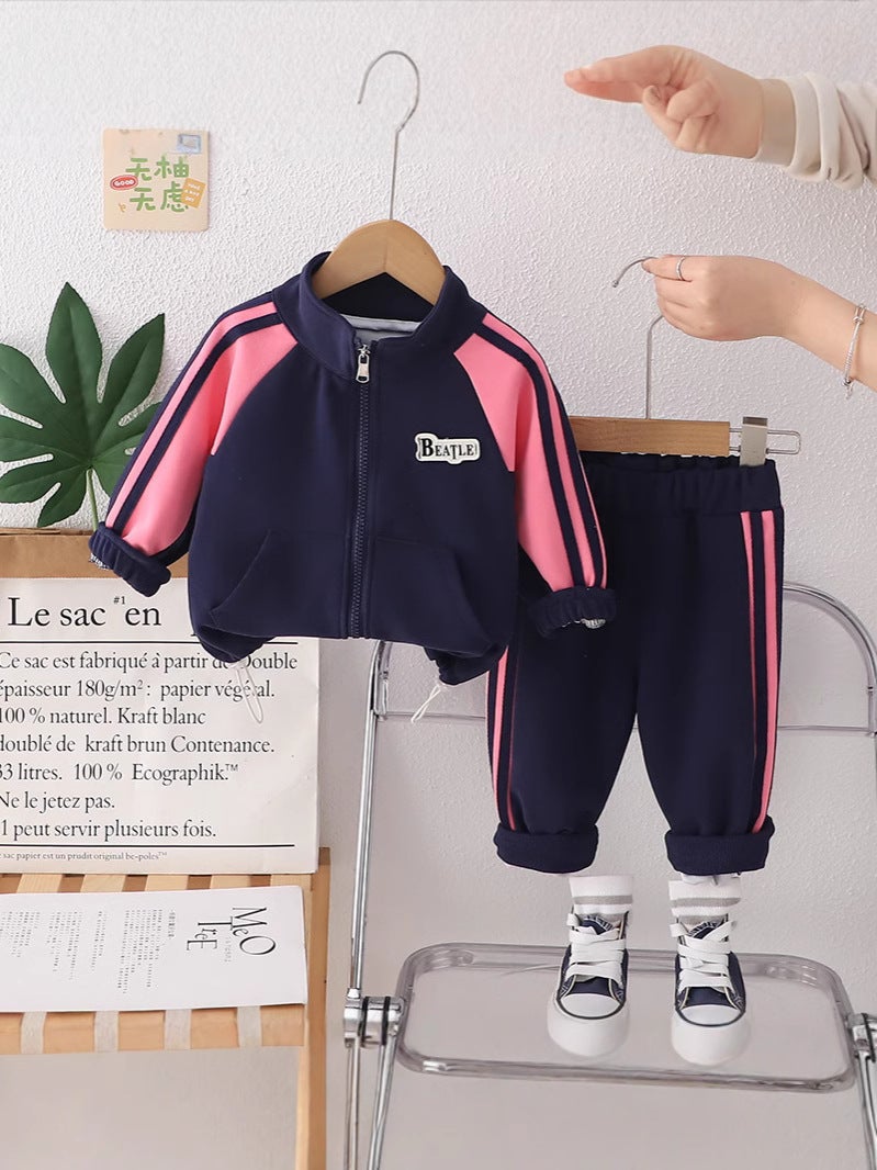 Children'S Zipper Sports 2025 Spring New Girls Korean Baseball Uniform Baby Korean Color Matching Two-Piece Children'S Clothing - Image 3