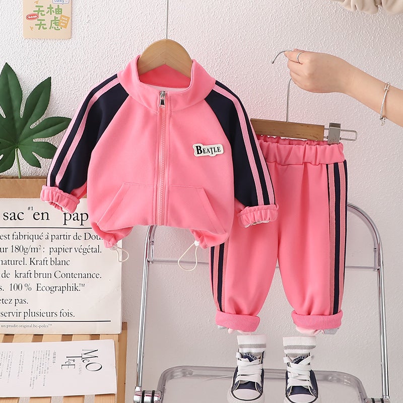 Children'S Zipper Sports 2025 Spring New Girls Korean Baseball Uniform Baby Korean Color Matching Two-Piece Children'S Clothing - Image 1