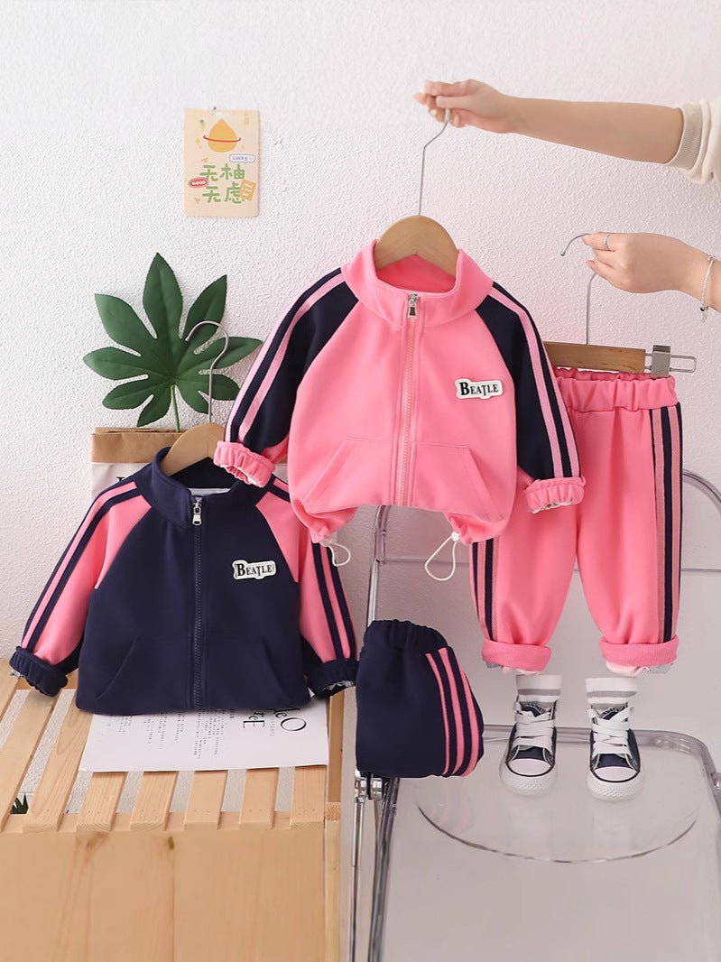 Children'S Zipper Sports 2025 Spring New Girls Korean Baseball Uniform Baby Korean Color Matching Two-Piece Children'S Clothing - Image 2