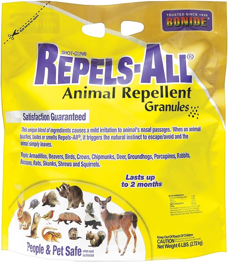 Bonide Repels-All Animal Repellent Granules, 6 lbs. Ready-to-Use Deer & Rabbit Repellent, Deter Pests from Lawn & Garden - Image 1