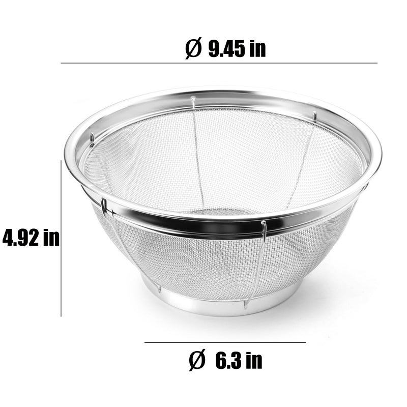 DOPMEP Fine Mesh Strainer for Kitchen, 4 Quart Stainless Steel Colander Bowl for Pasta, Rice, Fruit, Metal Net Baskets with Resting Base - Strain, Drain, Rinse - Image 3