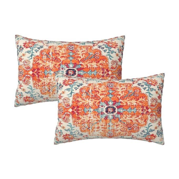 Orange Blue Pillow Covers 12x20 Inch Set of 2Boho Throw Pillows Case Carpet Pattern Ethnic Design Outdoor Decorative Square Linen Farmhouse Decor Cushion Covers for Home Sofa Bed Couch