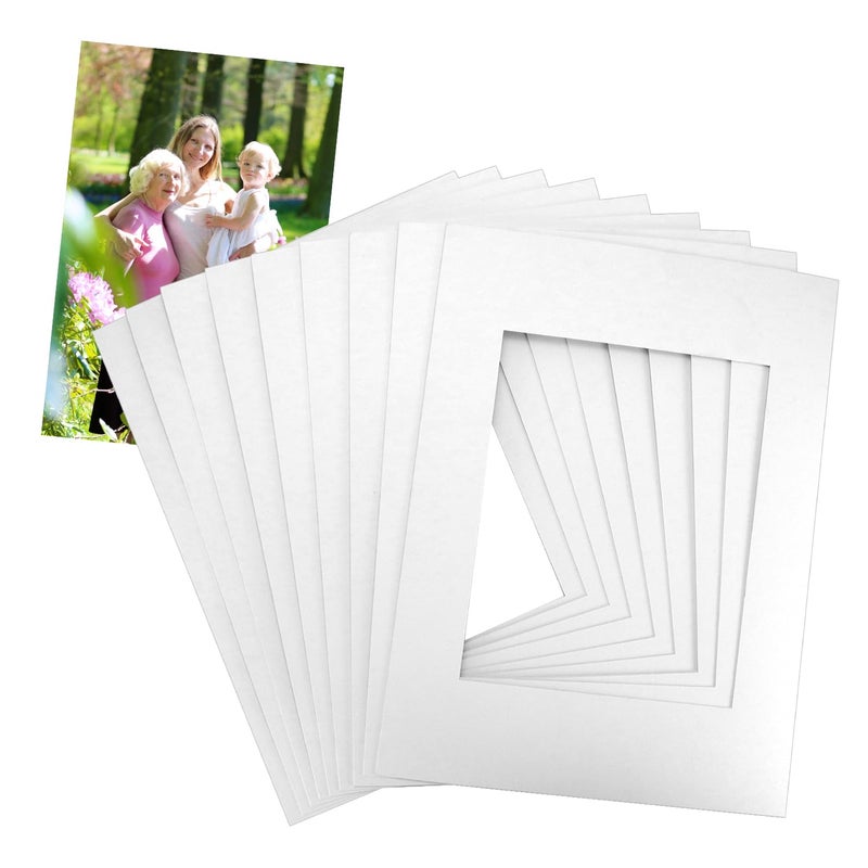 QWORK12x16 Picture Mats Cut for 8x10 Photo 10 Pack White Double Mat Picture Matboard PreCut Mat Board Show Bevel Cut Matte to Display Art Family Photos Show Kits Art Picture Framing - Image 2
