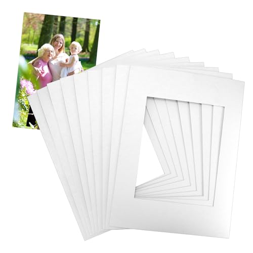 QWORK12x16 Picture Mats Cut for 8x10 Photo 10 Pack White Double Mat Picture Matboard PreCut Mat Board Show Bevel Cut Matte to Display Art Family Photos Show Kits Art Picture Framing - Image 1