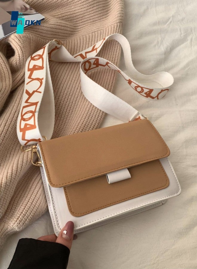 WAOKN Ladies Casual Retro Shoulder Bag, Women's Simple Dual Block Color Crossbody Bag Sling Bag, Flip Style Fashion Small Square Bag Handbag Carrying Bag Side Bag for College Students and Teenager  - Image 1